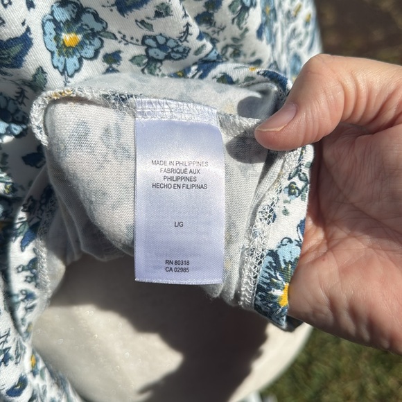 Lucky Brand Peasant Prairie Blue Floral square Neckline long Sleeve Top Large - Picture 7 of 8